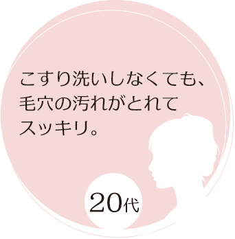 20代　こすり洗いしなくても、毛穴の汚れがとれてスッキリ。